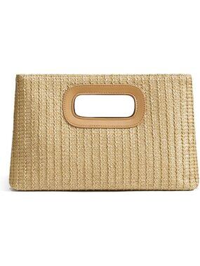 Women's Khaki Woven Chic Straw Clutch Purses with Top Handle Summer Bag